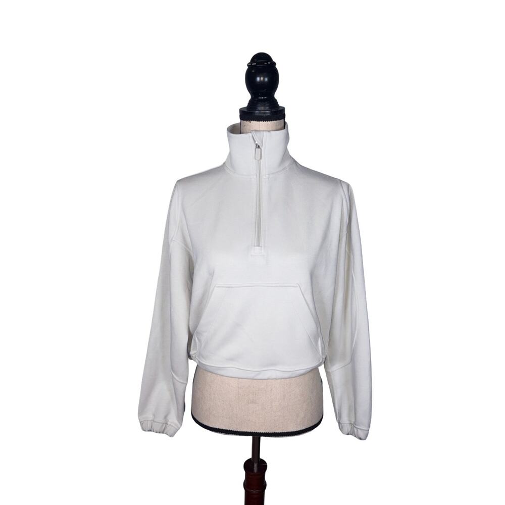 Lululemon White High Neck Half Zip Cropped Sweatshirt Size: 2